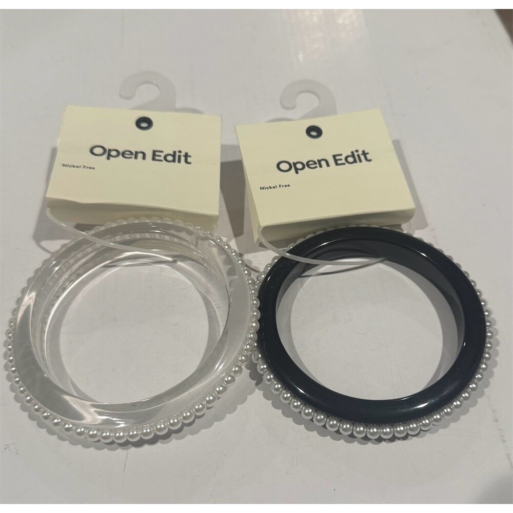 Open Edit $40 Nordstrom Bangle Bracelet Set of 2 Clear Black Pearl Trim gift